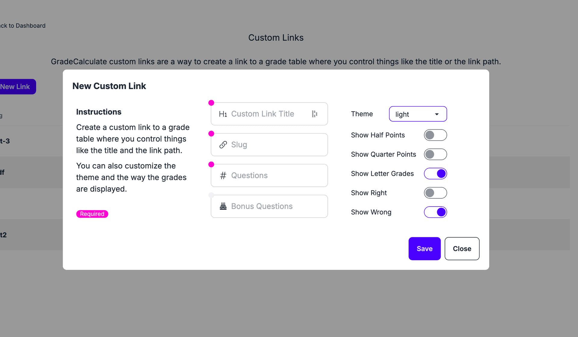Custom Links GradeCalculate