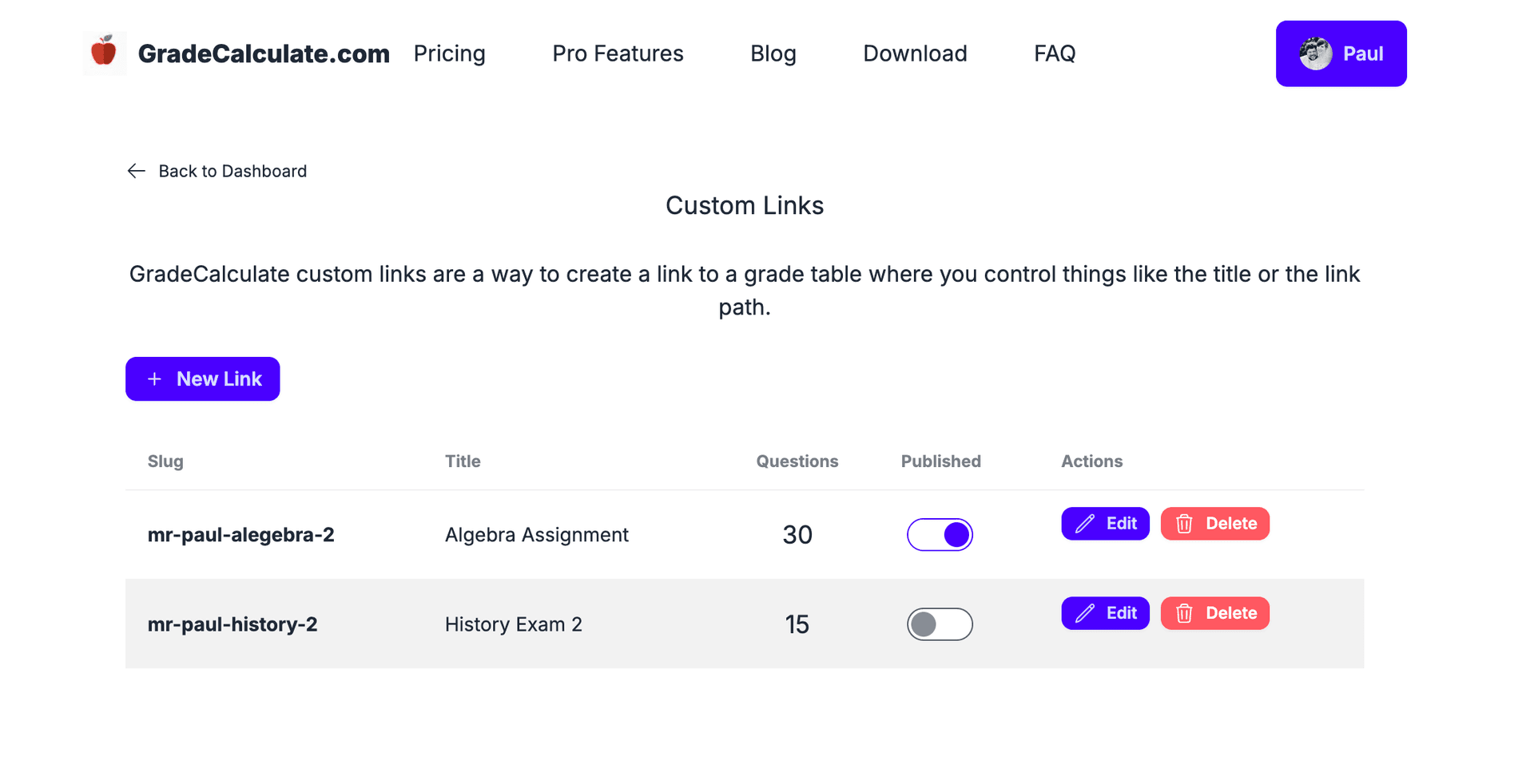 Custom Links GradeCalculate header image
